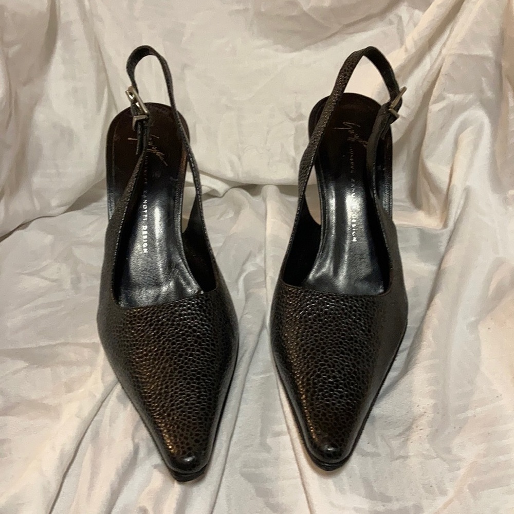 Zanotti Black pebble leather slingbacks